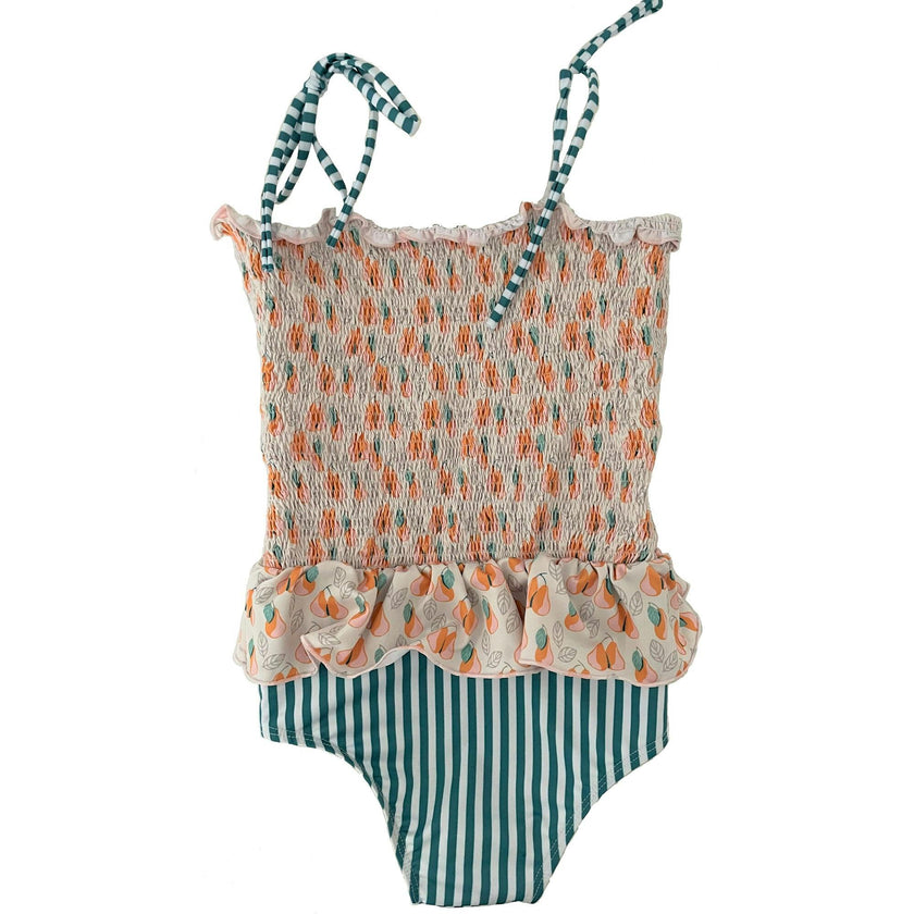Pears Elastic One Piece Swimsuit, Green, Beige And Orange