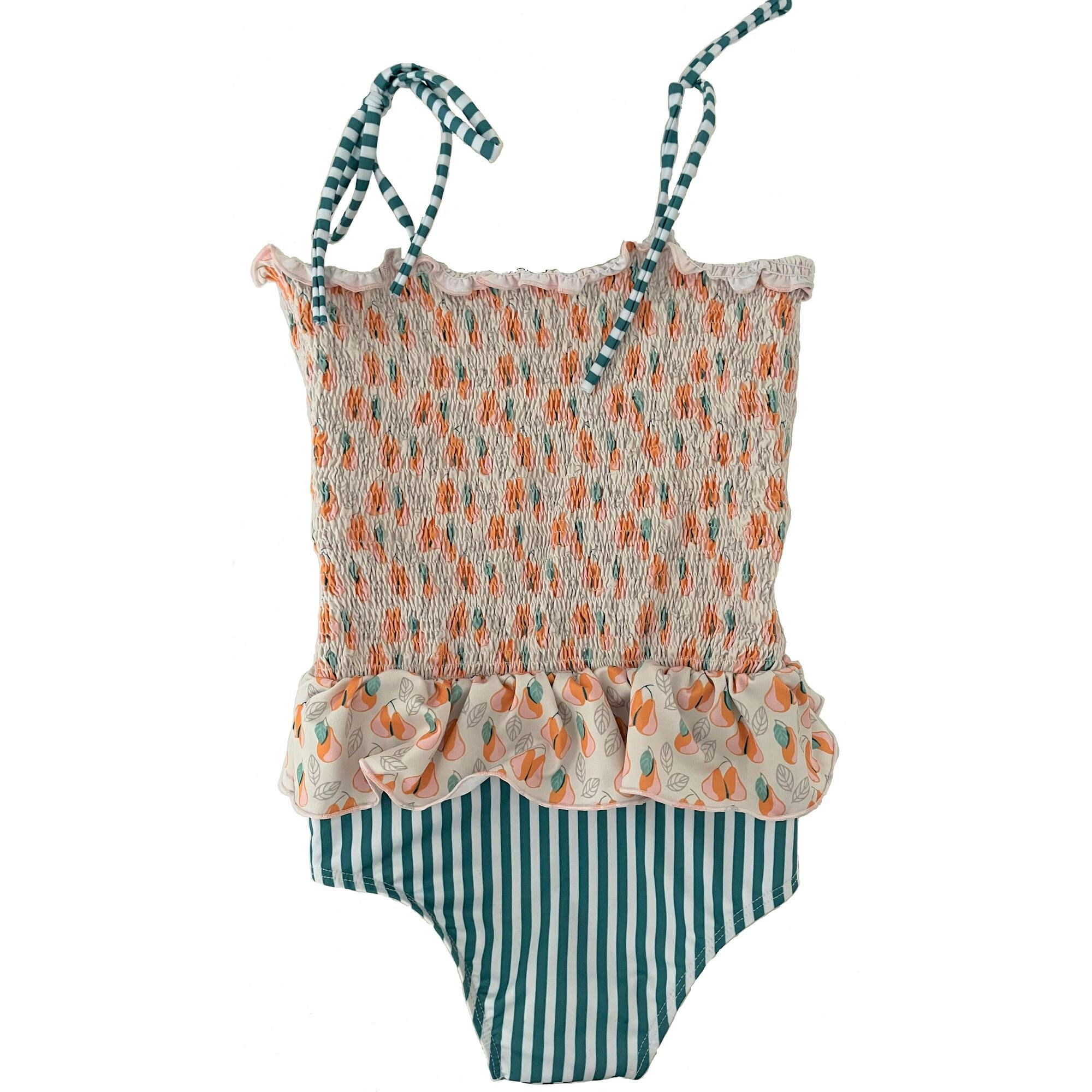 Pears Elastic One Piece Swimsuit, Green, Beige And Orange