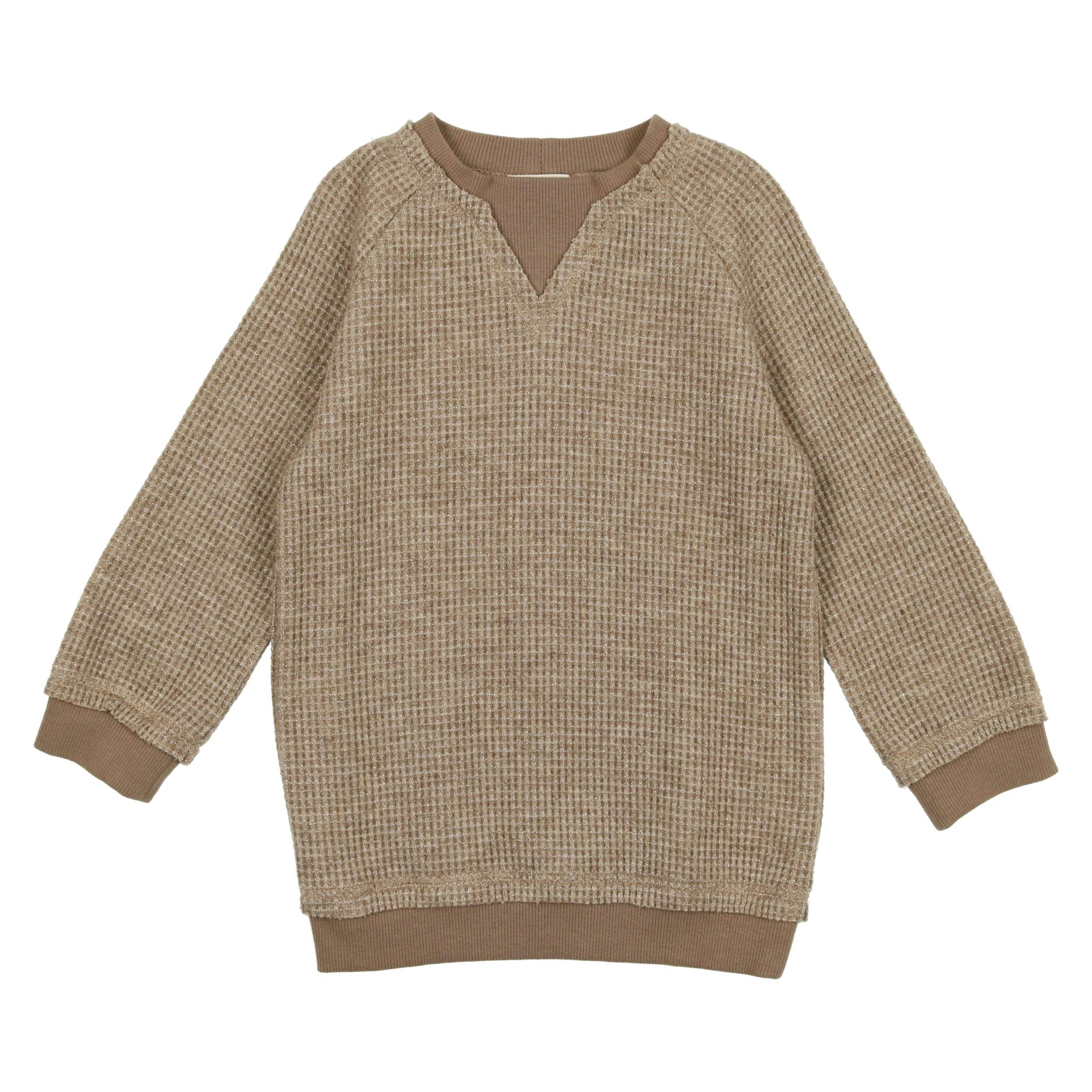 Waffle Knit Sparkle Crew Neck Relaxed Fit Sweater