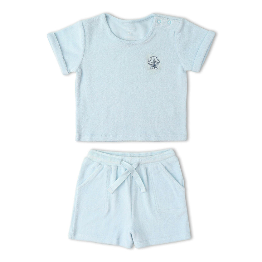 Organic Terry Tee & Shorts Set - Light Blue