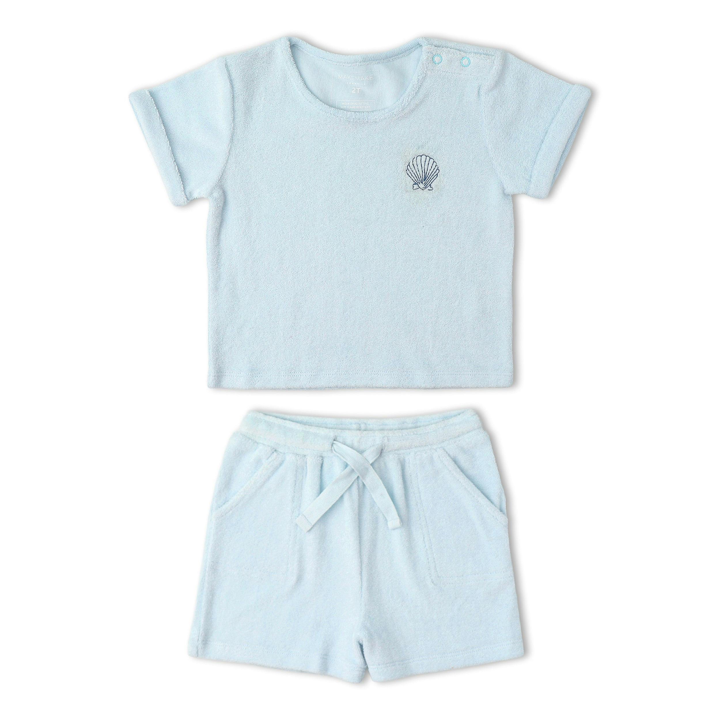 Organic Terry Tee & Shorts Set - Light Blue