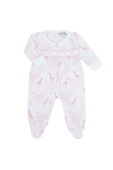 Pink Giraffe Print Smocked Footie