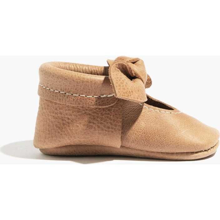 Weathered Brown Knotted Bow Baby Shoe