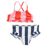Girls Joy Bikini - Wide Pink and Red Stripe