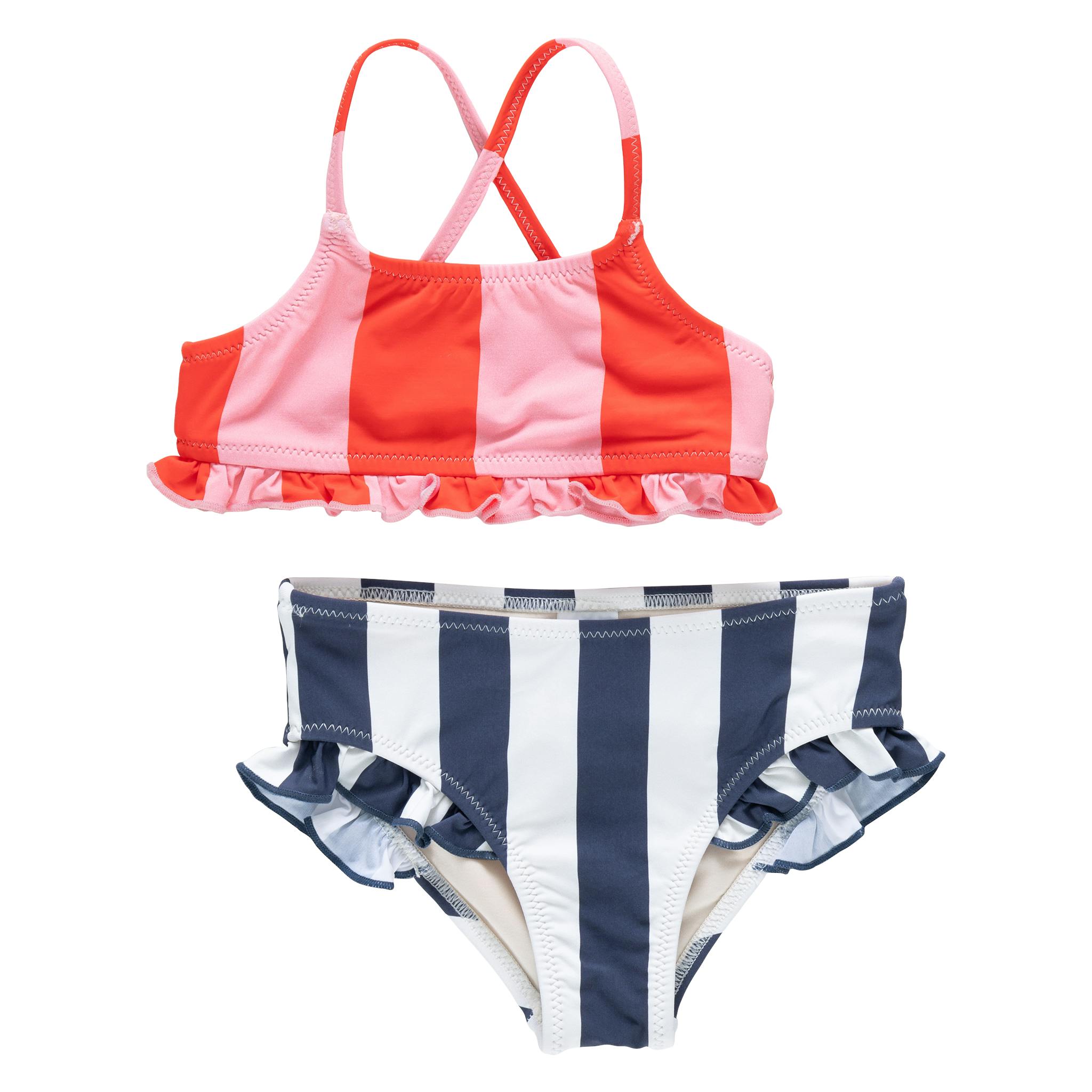 Girls Joy Bikini - Wide Pink and Red Stripe