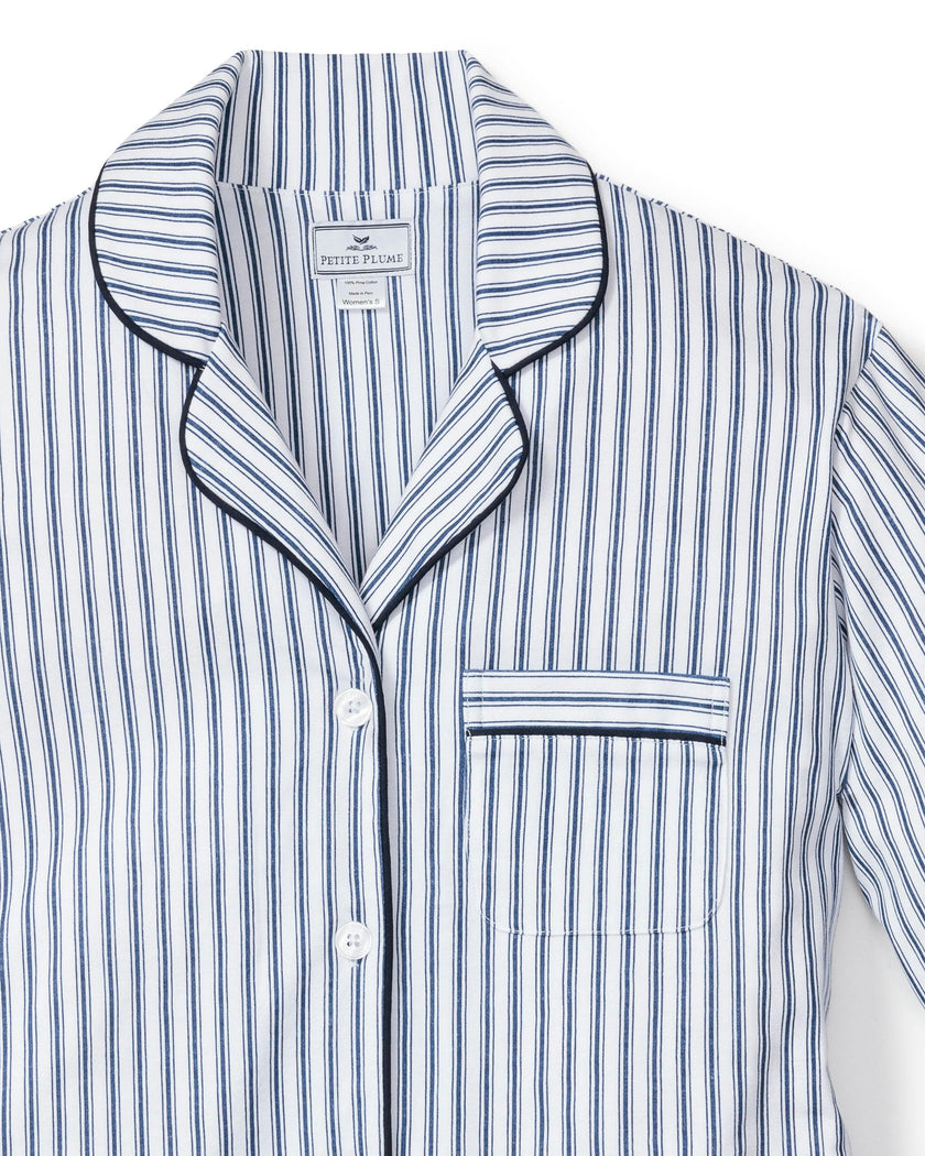 Women's Pima Pajama Set in Navy French Ticking