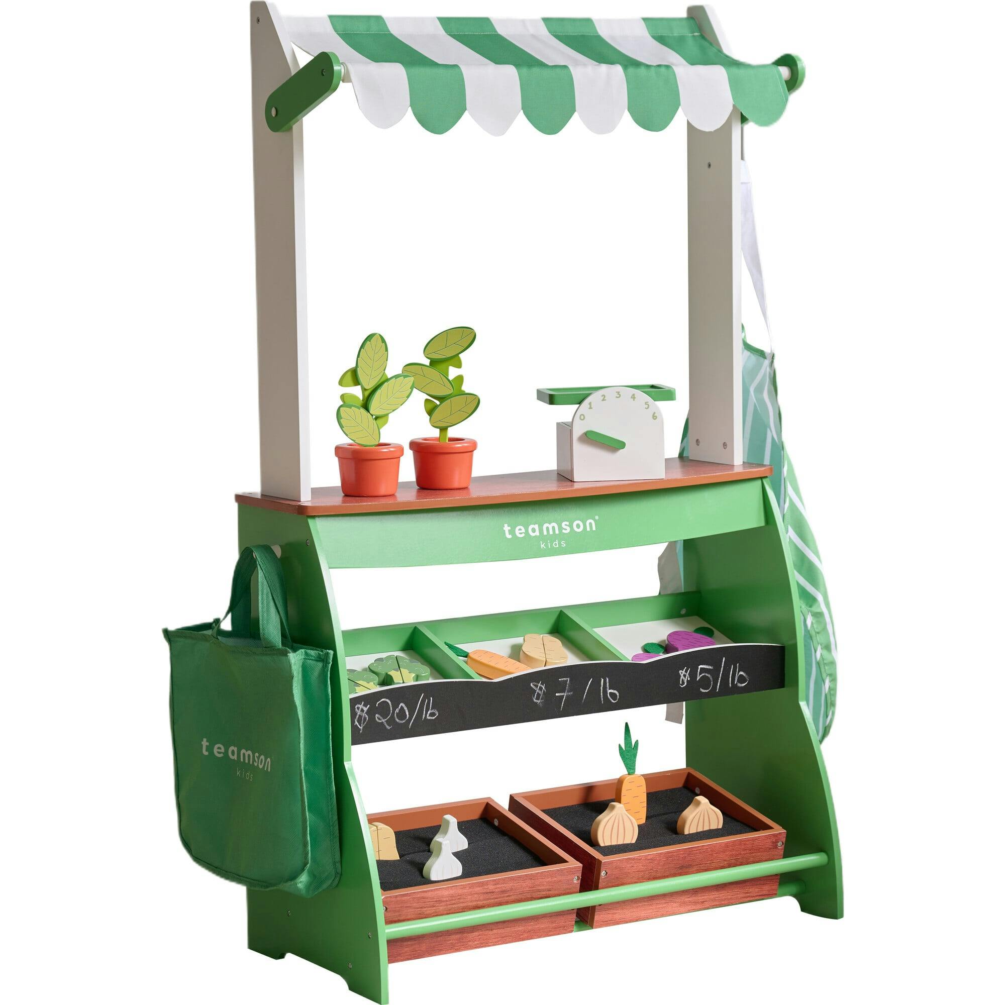 Teamson Kids Vermont Farmers Market Stand with Interactive Accessories & Vegetables