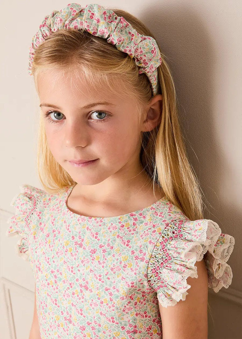 Adelaide Floral Smocked Cap Sleeve Drop Waist Dress in Pink (4-12yrs)