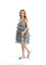 Silver Tiered Ruffle Dress