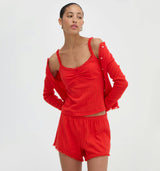 The Kaelie Pointelle Cardigan - Candy Apple Red