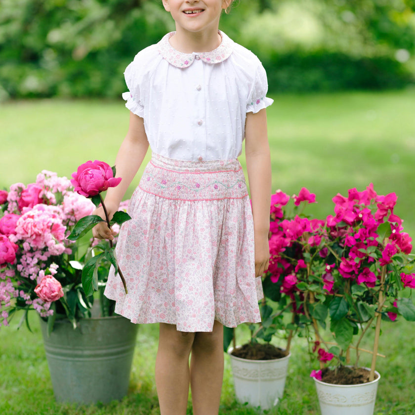 Marie Floral Pink Skirt & Short Sleeve Blouse