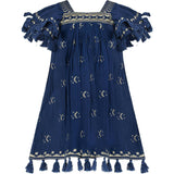 Mini Sandrine Womens Dress Galaxy Embroidery, Blue