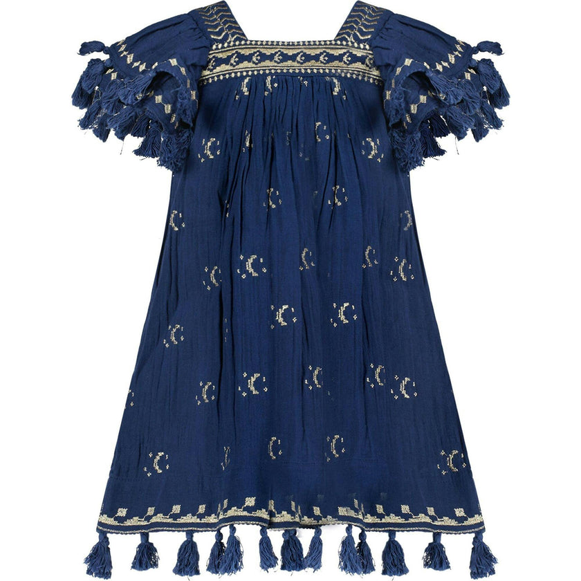 Mini Sandrine Womens Dress Galaxy Embroidery, Blue