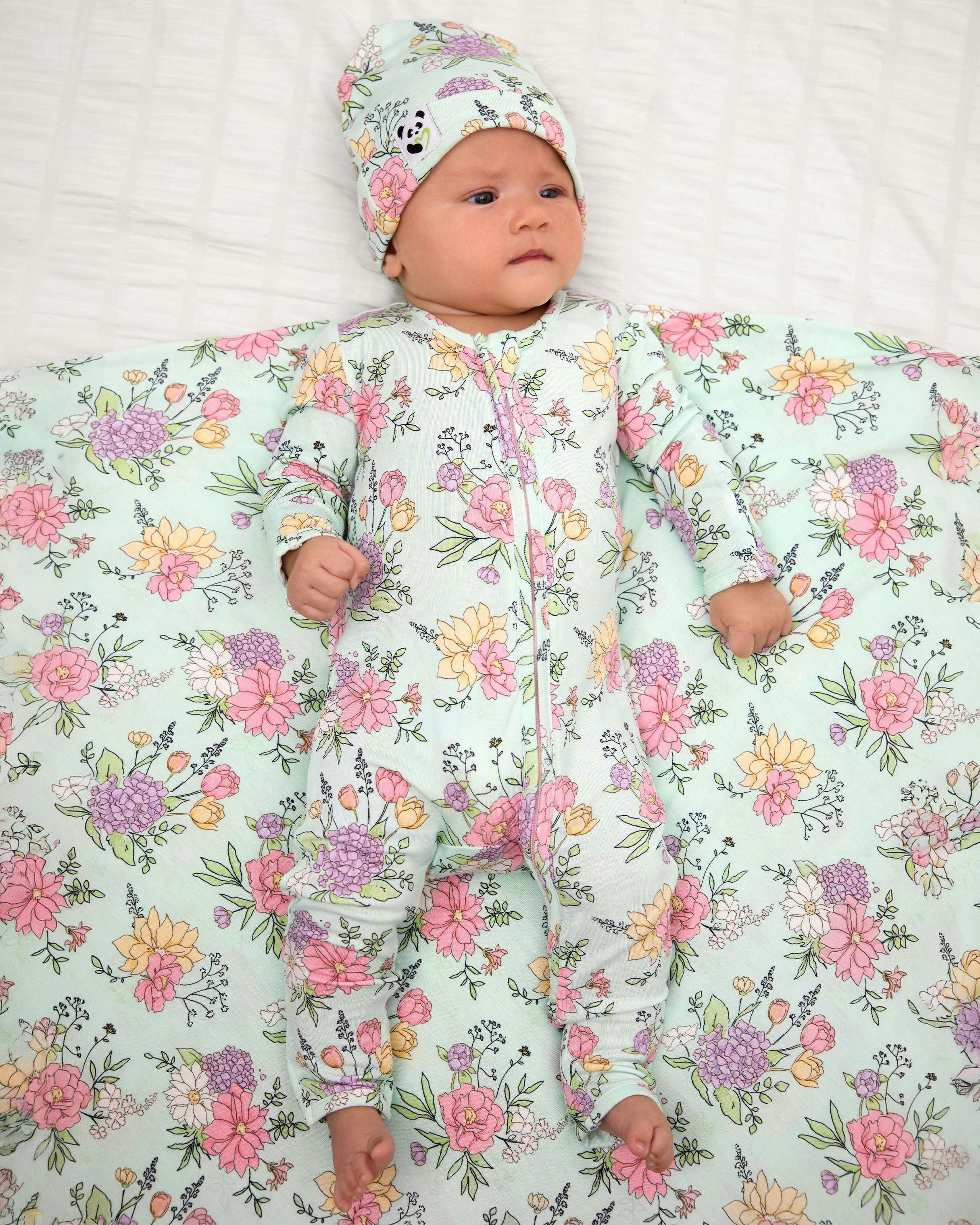 Petals & Posies Bamboo Swaddle & Beanie Set