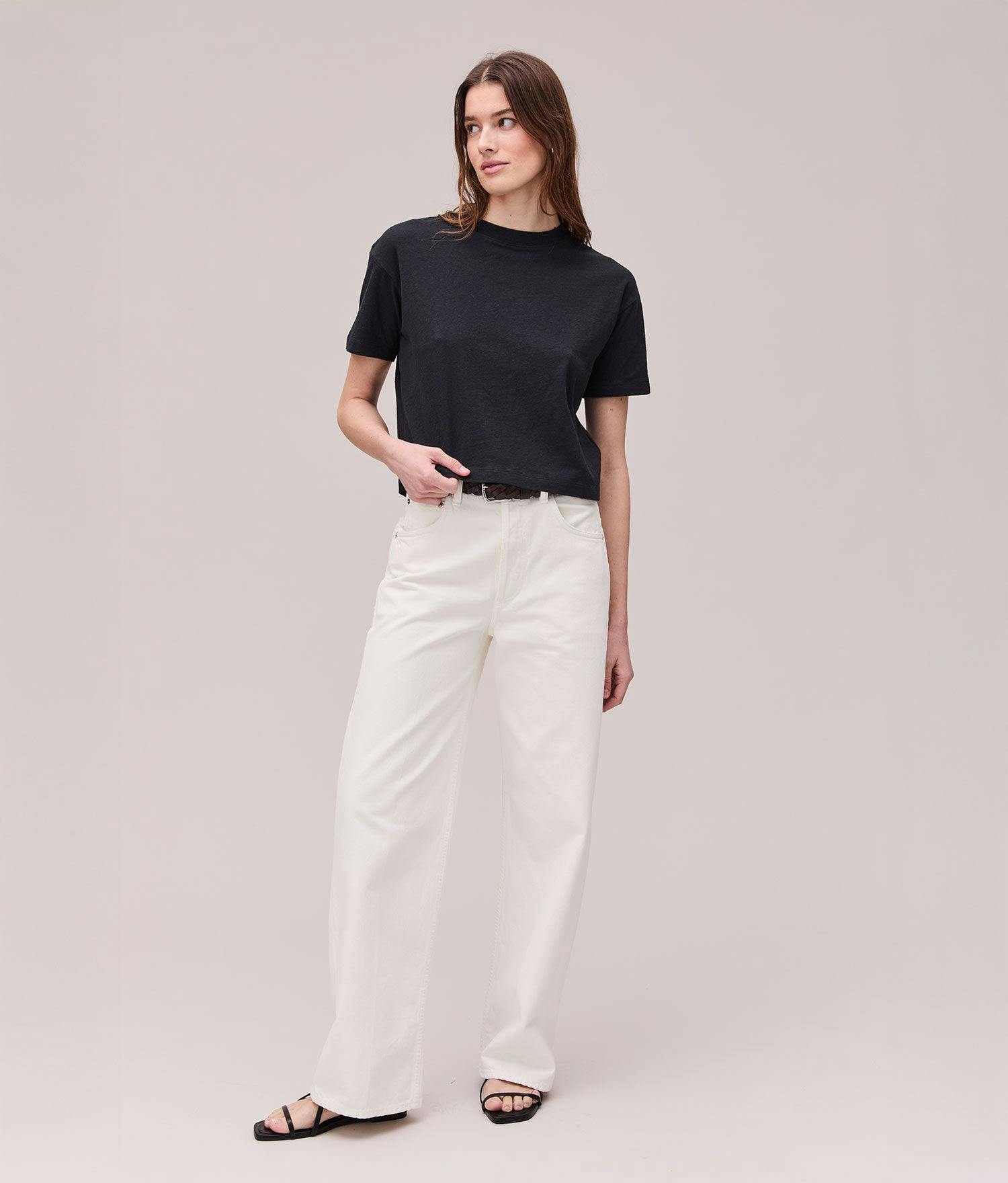 Womens Vintage Jersey Oversized Crop - Recycled Cotton Jersey - Black