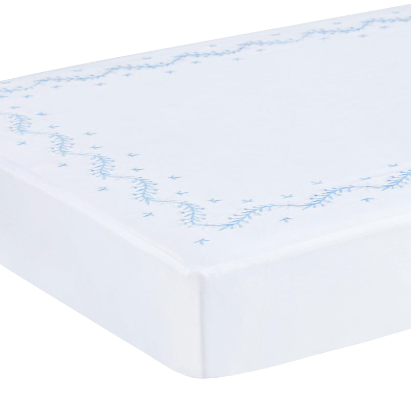 Embroidered Crib Sheet - Sky