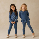 Organic Collar Peplum Top Set of 2 - Indigo Blossom + Navy