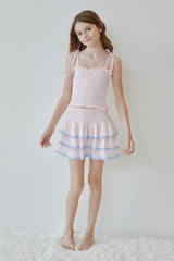 Gemma Pastel Pink Pin Strips Satin Mini Skirt
