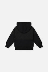 Full Zip Hooded Bi-Material Cardigan Black