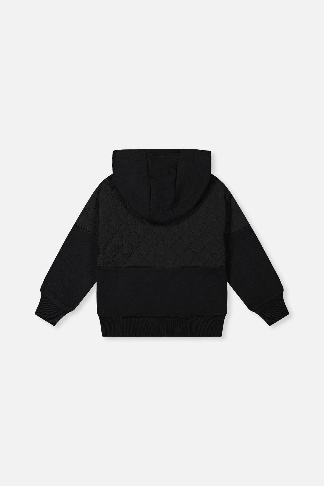 Full Zip Hooded Bi-Material Cardigan Black