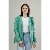 Moss green full zip packable Rain jacket and windbreaker