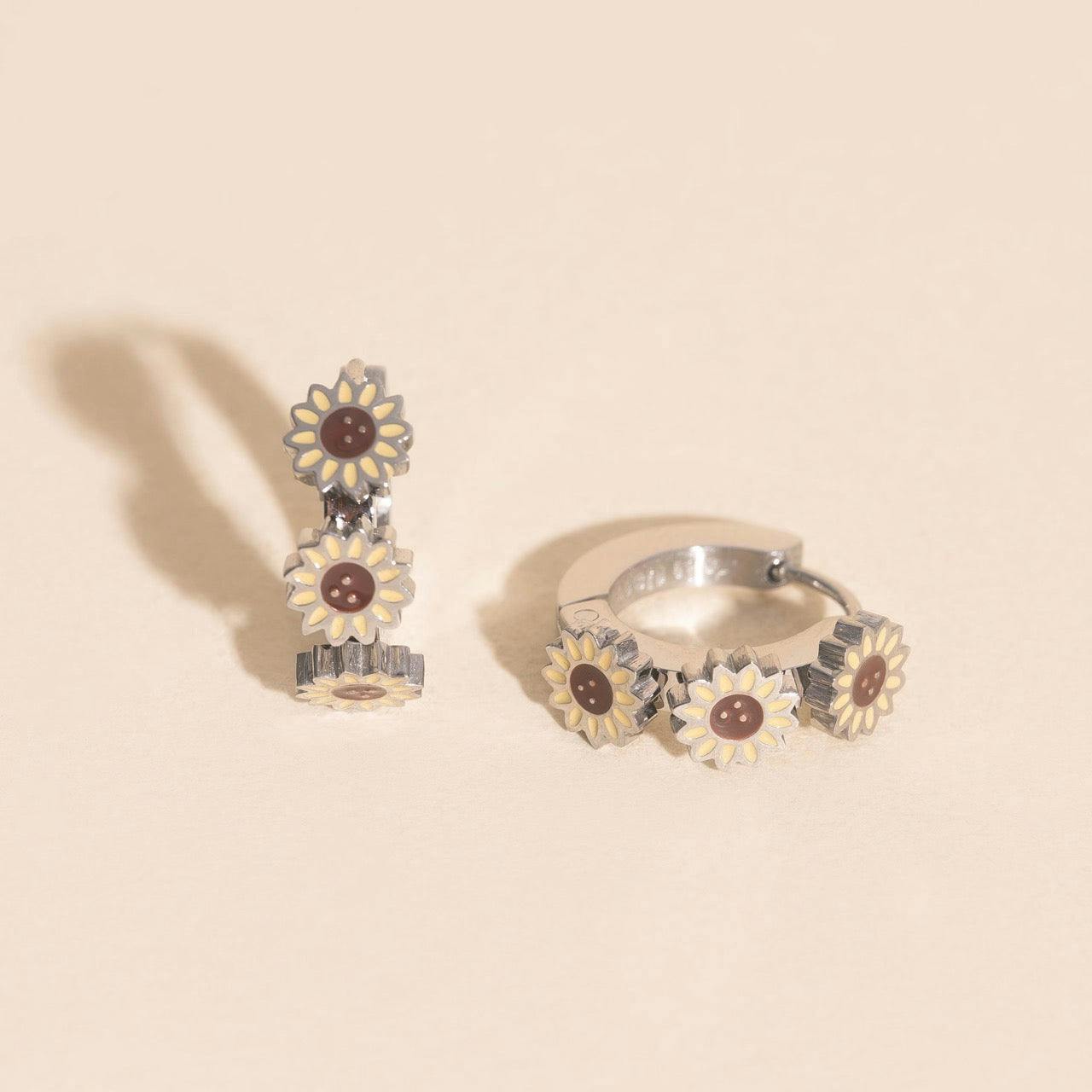 Sunflower 3D Huggie Hoop Earrings