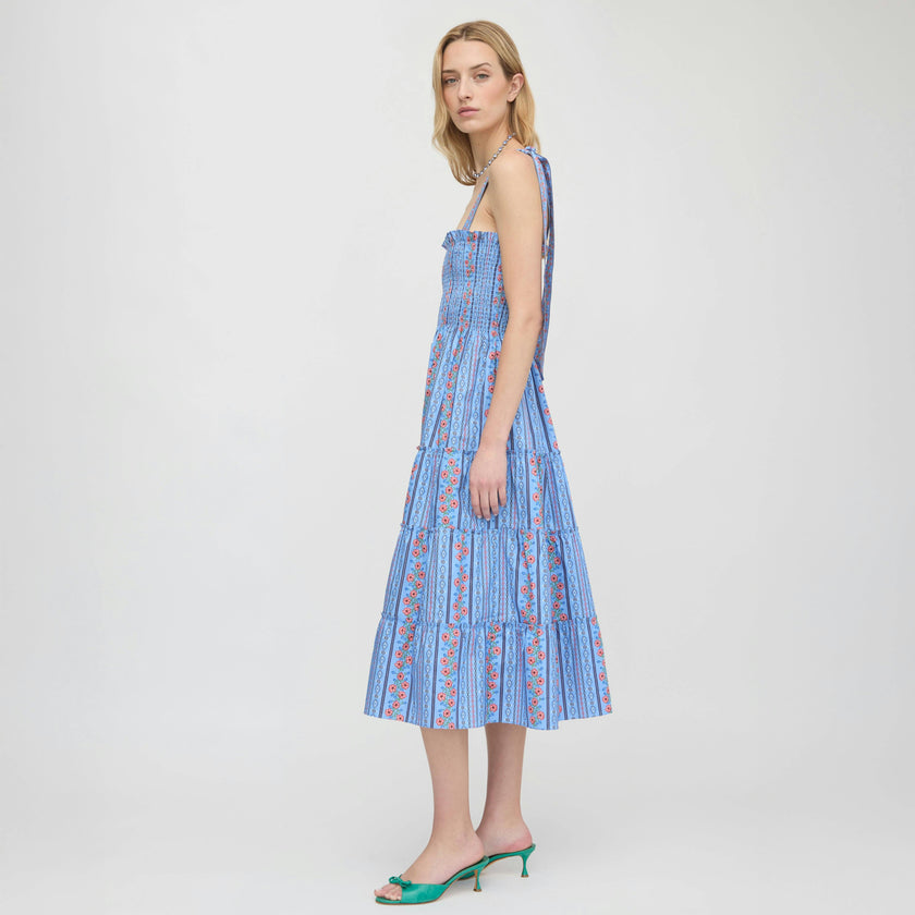 The Ribbon Ellie Nap Dress - Blue Floral Batik Stripe