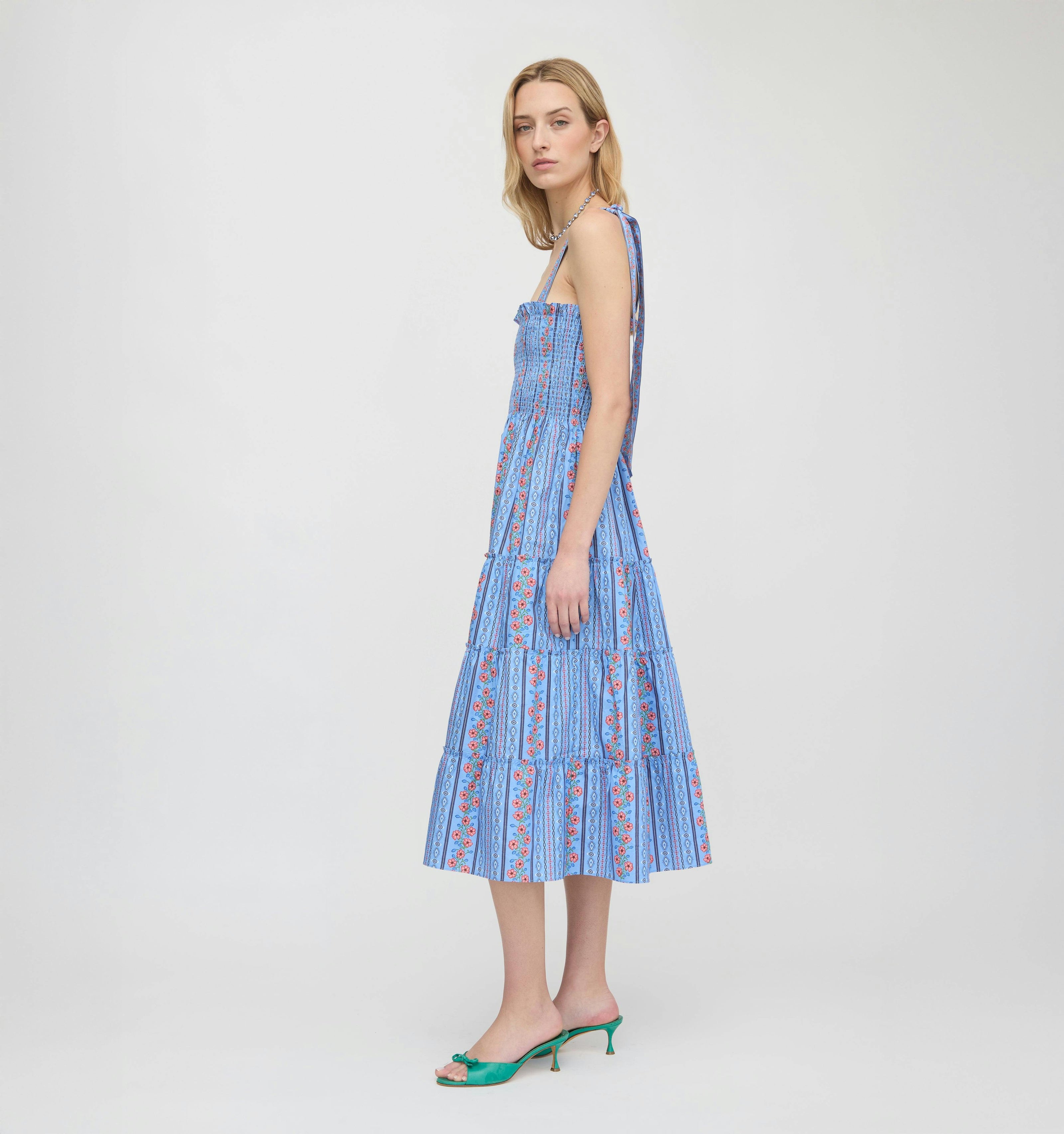 The Ribbon Ellie Nap Dress - Blue Floral Batik Stripe