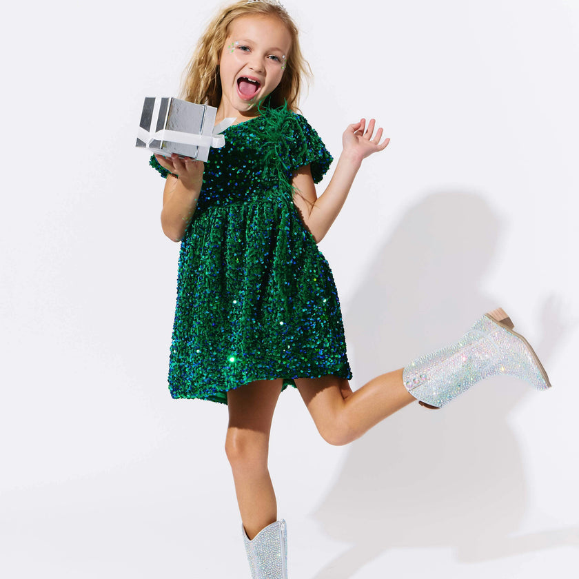 Emerald Shimmer Party Dress