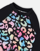 One-Piece Long Sleeve Rashguard Black Leopard Print