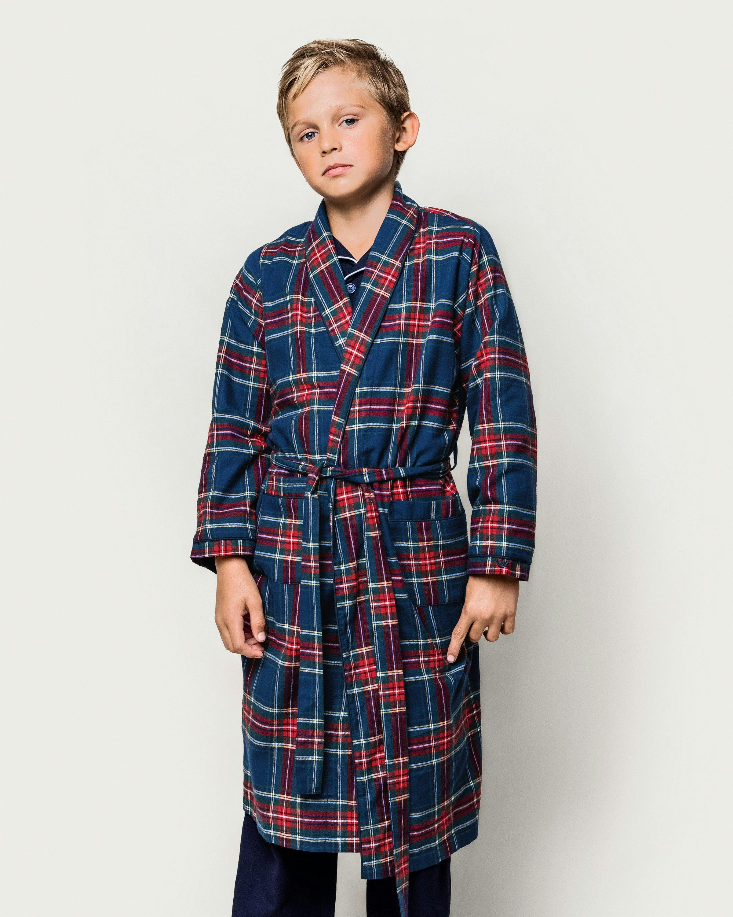 Kid's Brushed Twill Robe in Windsor Tartan