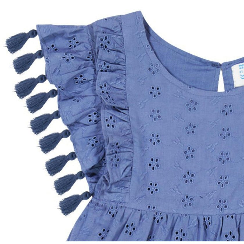 Sophie Girls Tassel Dress Ocean Blue Eyelet, Ocean Blue Eyelet