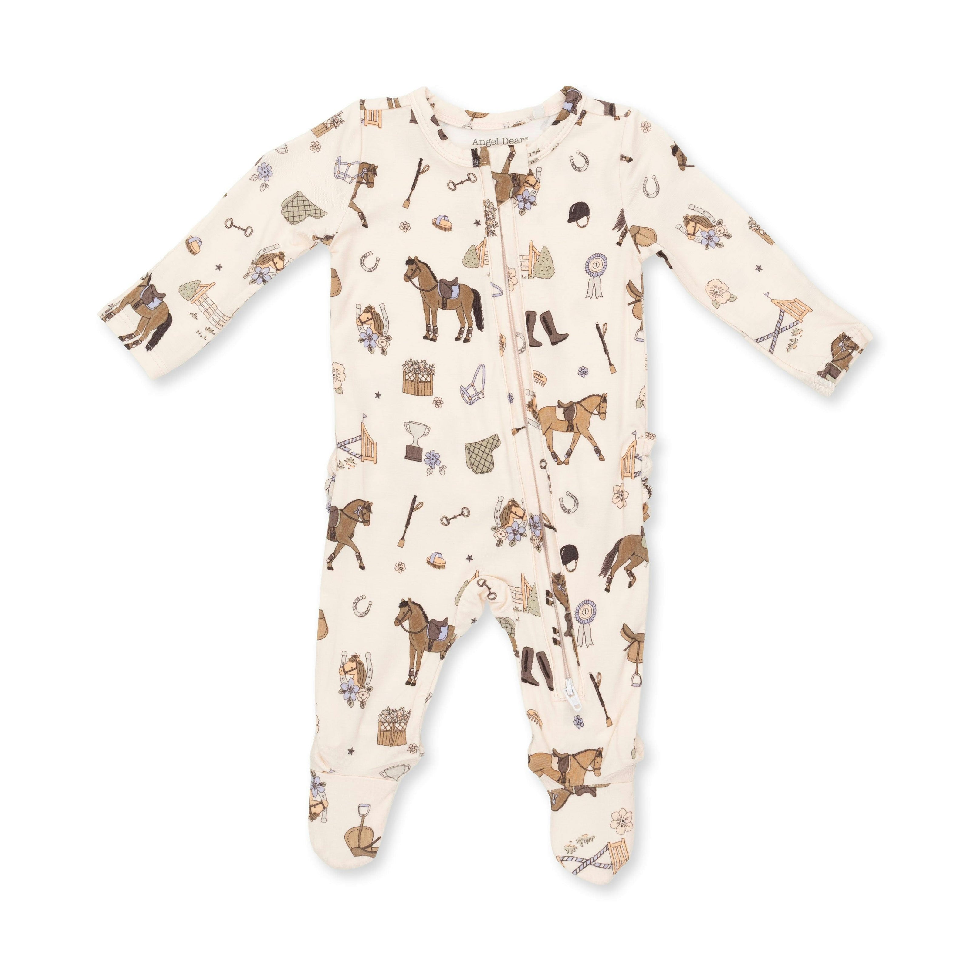 Pretty Equestrian - 2 Way Ruffle Back Zipper Footie