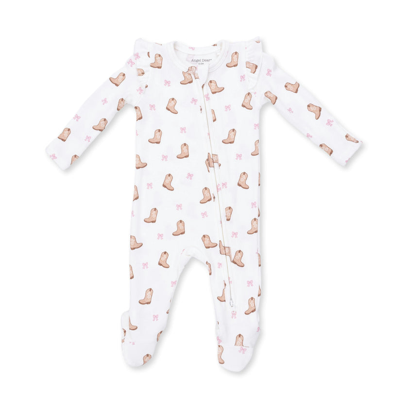 Mini Cowgirl Boots - 2 Way Ruffle Sleeve Zipper Footie
