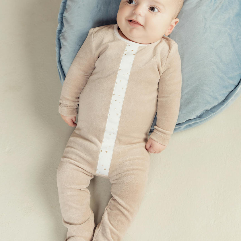 White And Gold Stars Print Velour Onesie
