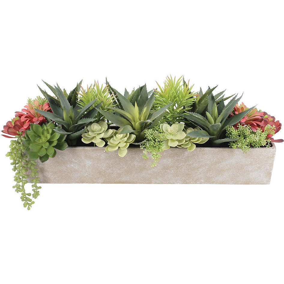 Rectangular Artificial Succulent Arrangement, Natural Planter