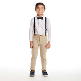Kids White Buttondown Bowtie and Suspenders Set