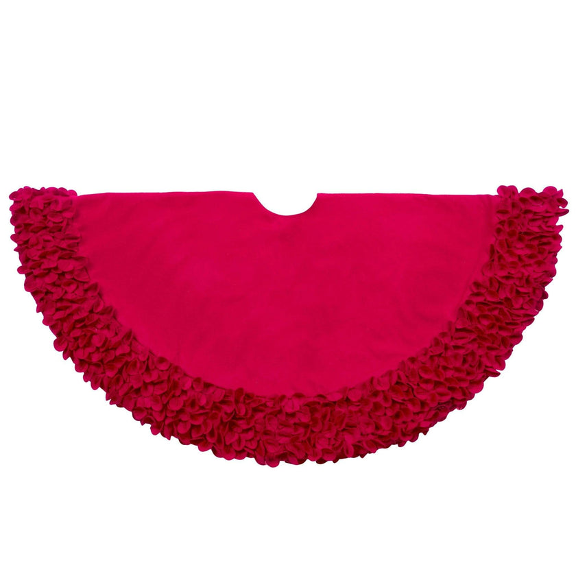 Red Calla Lily Flower Border Christmas Tree Skirt Wool - 60"