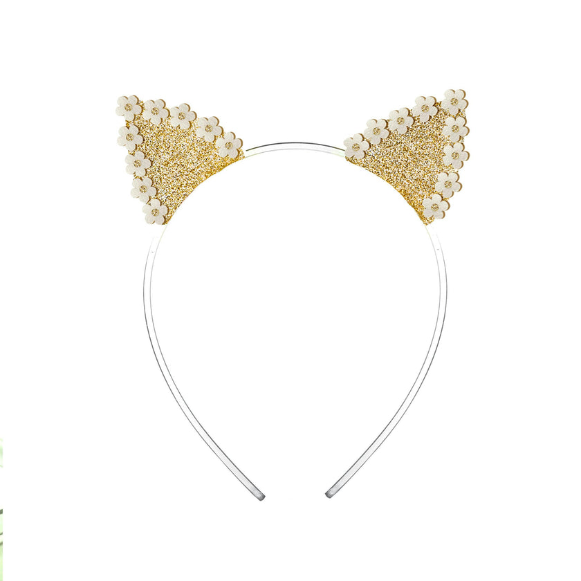 Daisy Cat Ears Glitter Gold Headband