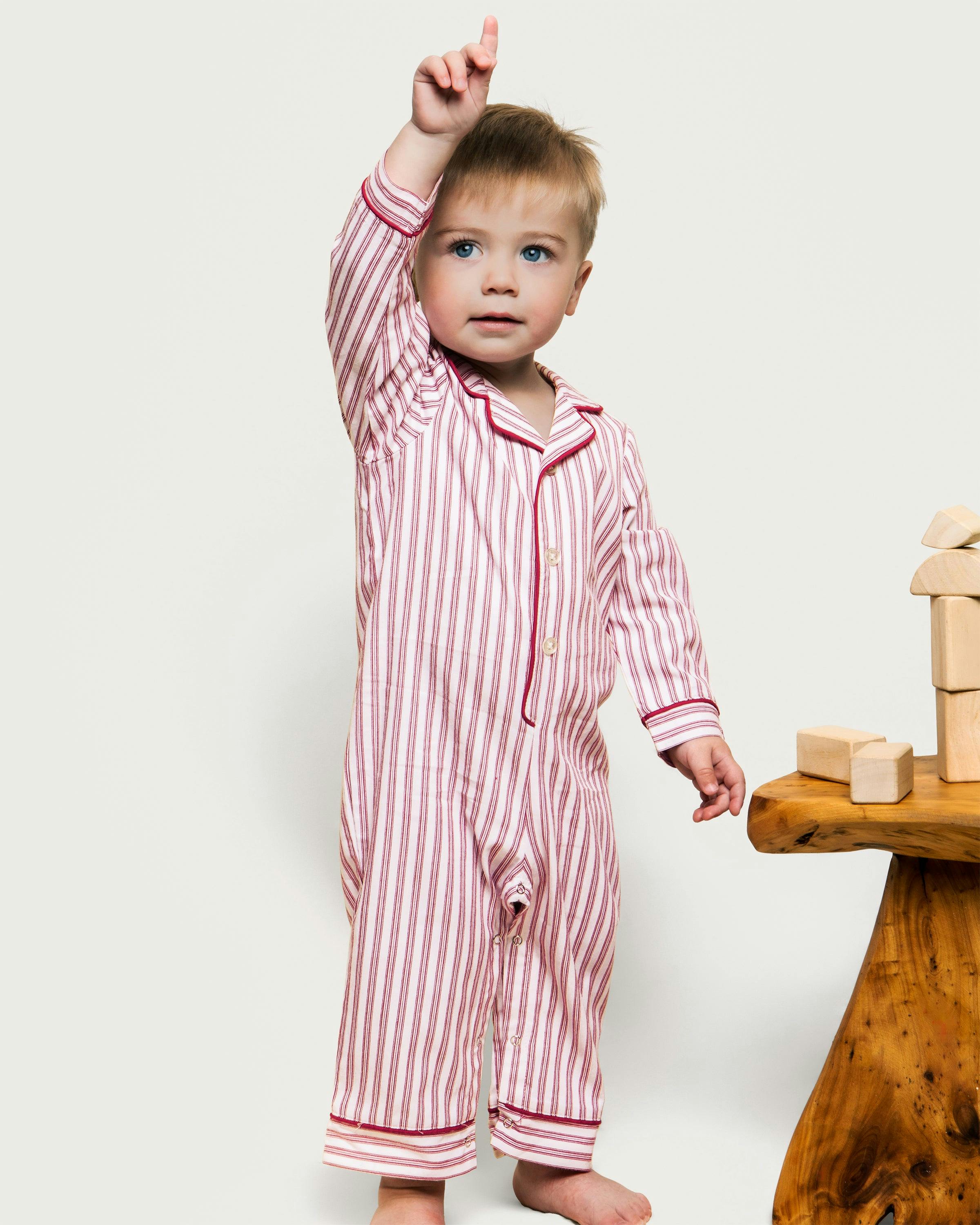 Baby's Twill Classic Romper in Antique Red Ticking