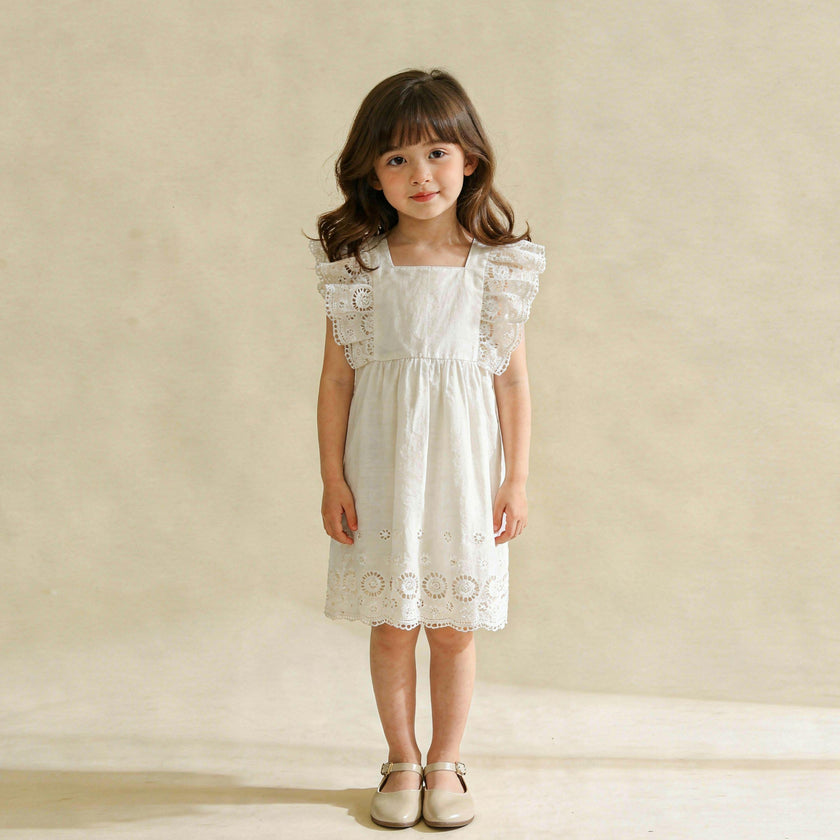 Organic Eyelet Flutter Dress - Ivory Eyelet