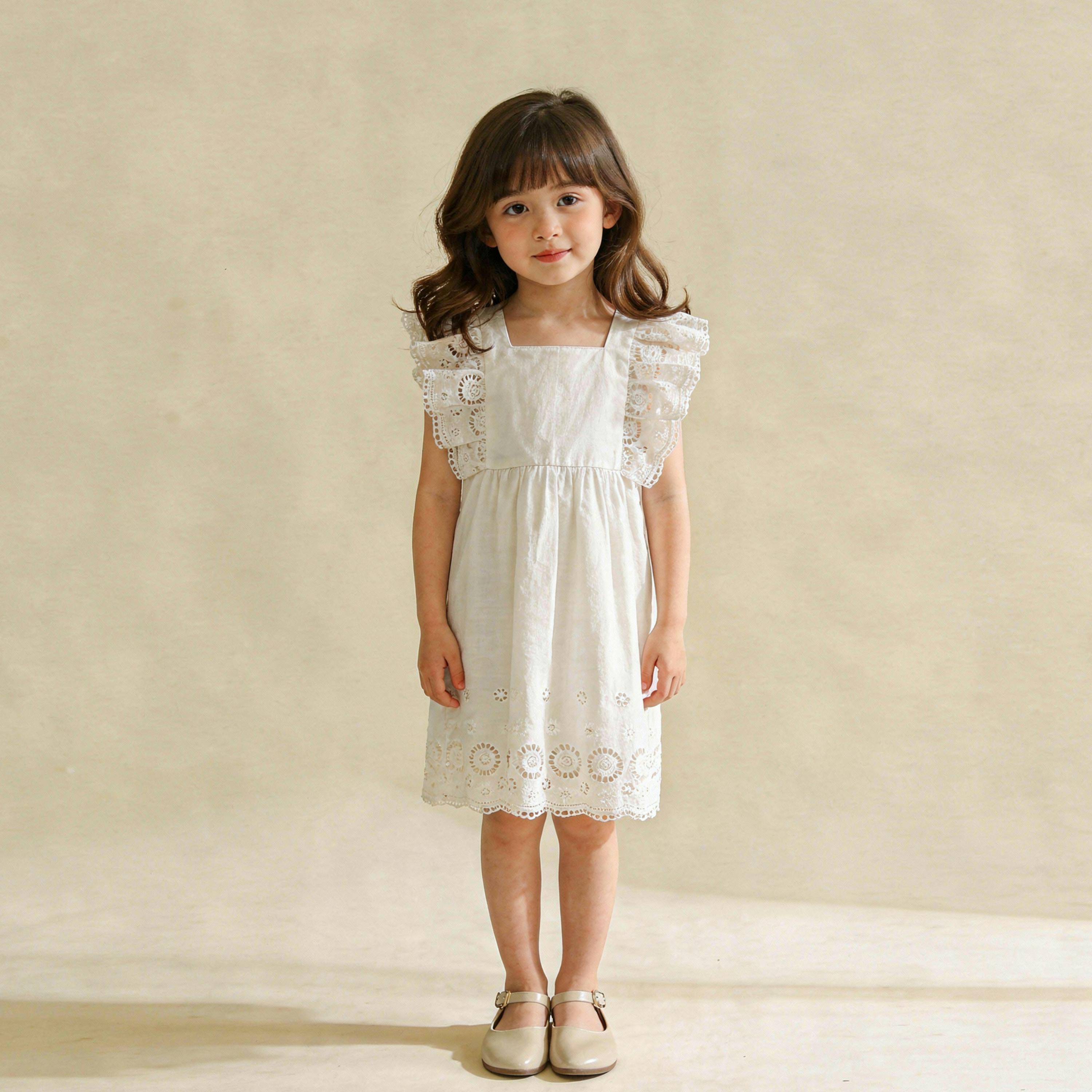 Organic Eyelet Flutter Dress - Ivory Eyelet