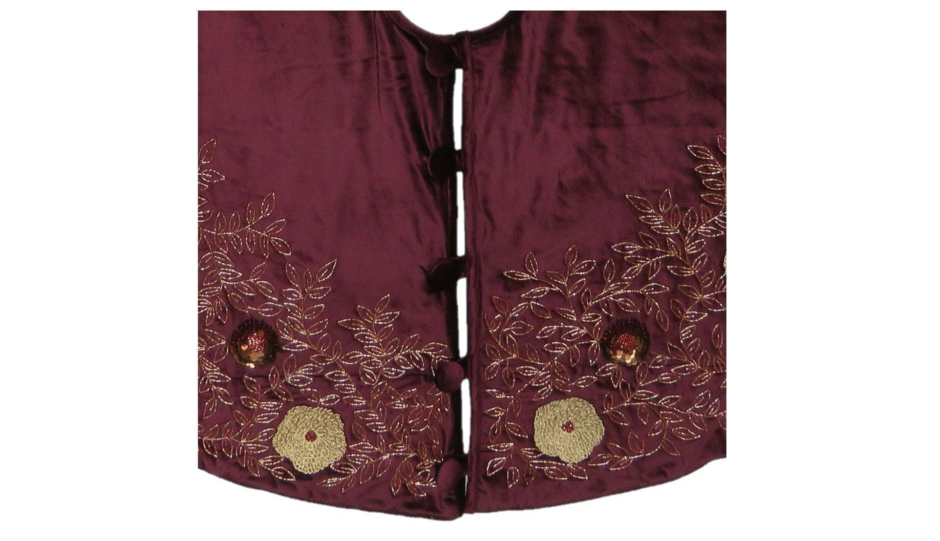 Hand Beaded Velvet Floral WIne Christmas Tree Skirt 60