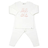 "lil sis" Pink Sparkle Embroidered Two Piece Set
