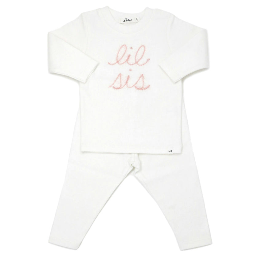 "lil sis" Pink Sparkle Embroidered Two Piece Set