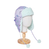 The Cozy Trapper Hat – Bows Print with Pale Aqua Sherpa Liner & Pompoms