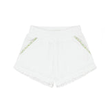 girls white ruffle french terry short
