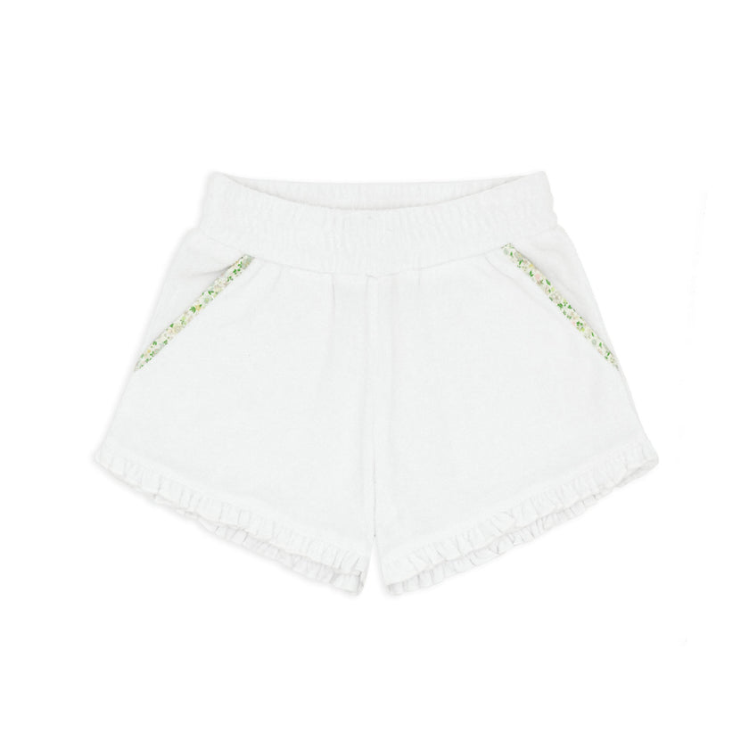 girls white ruffle french terry short