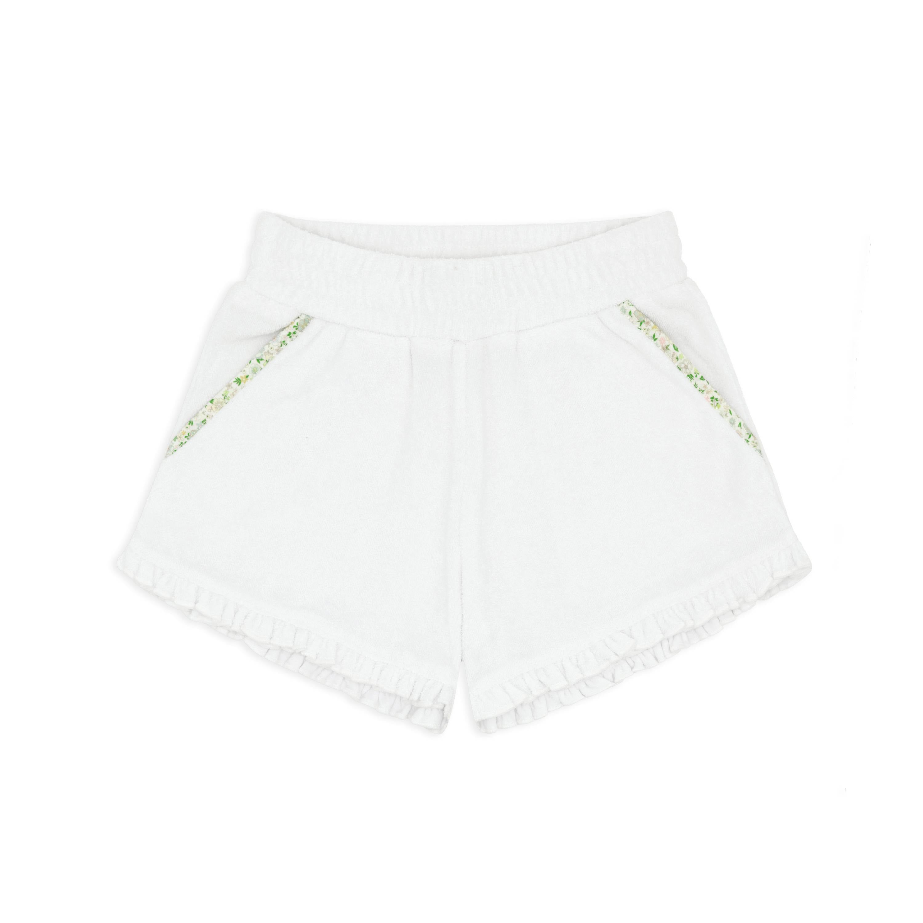 girls white ruffle french terry short