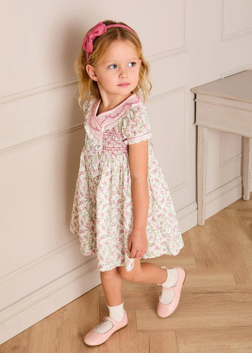 Alice Floral Double Breasted Hand Smocked Dress in Pink (12mths- 10yrs)
